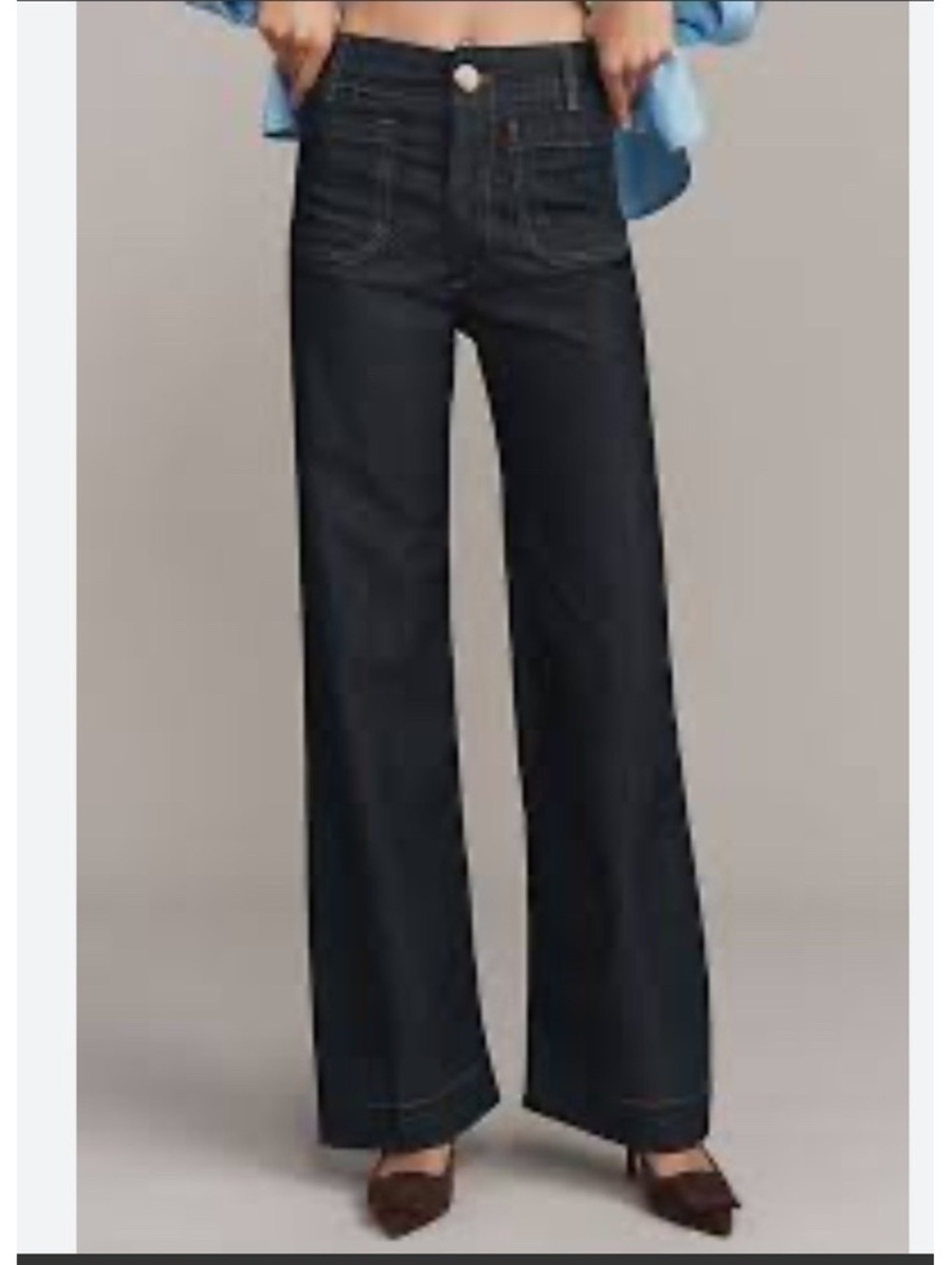 Excellent Maeve Colette High Rise Wide Leg Dark denim crop patch pockets 26